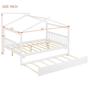English Elm Full Size House Bed Solid Pinewood Frame with Pull Out Twin Trundle for Kids White LP000305AAK-1