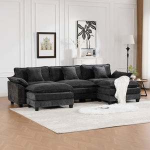 English Elm Wider Armrest 3-Seat Sectional Sofa - Modern Chenille Couch For Living Room, Easy Assembly, Black W1143S00040-GIGA