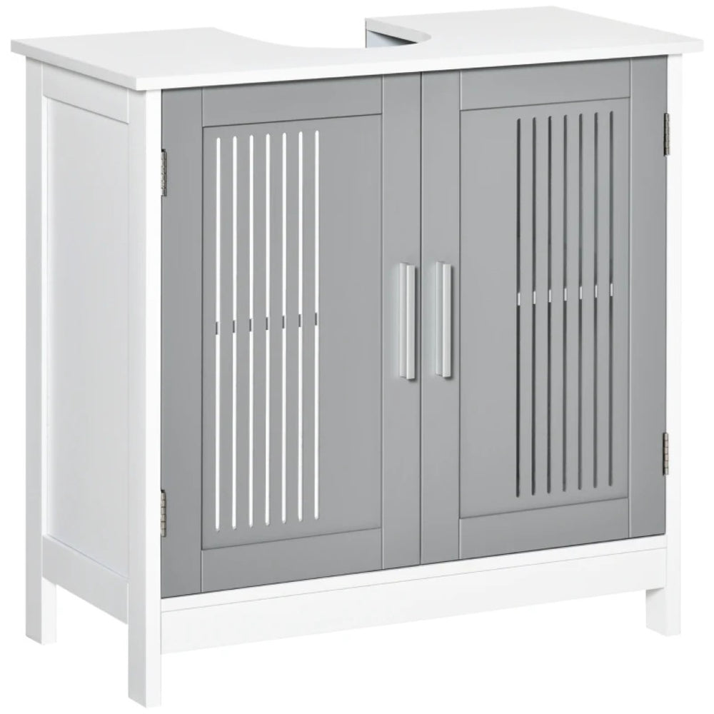 English Elm Practical Pedestal Sink Cabinet with Farmhouse X-door Design and Enclosed Bathroom Storage Gray,White T3971P470180