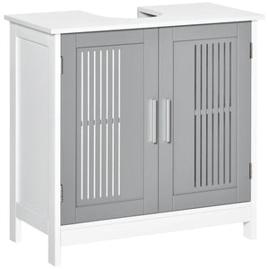 English Elm Practical Pedestal Sink Cabinet with Farmhouse X-door Design and Enclosed Bathroom Storage Gray,White T3971P470180