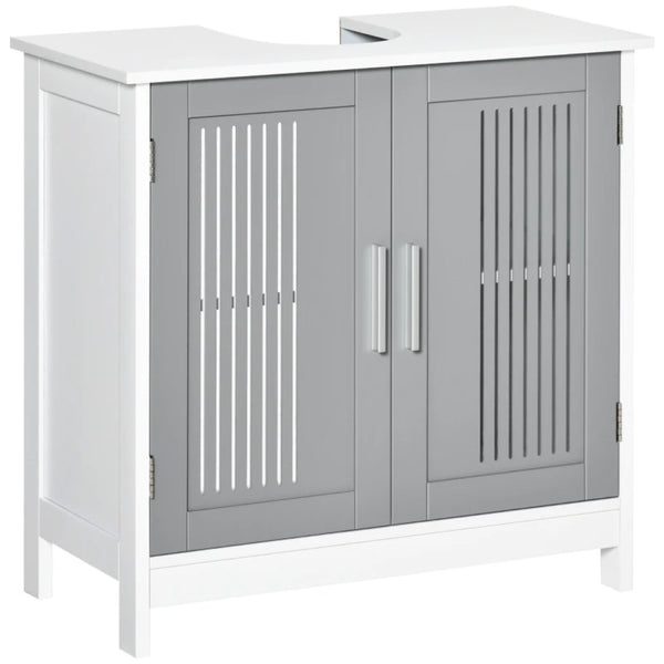 English Elm Practical Pedestal Sink Cabinet with Farmhouse X-door Design and Enclosed Bathroom Storage Gray,White T3971P470180