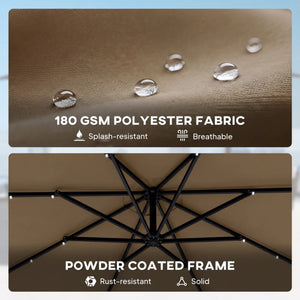 English Elm Garden Cantilever Patio Umbrella with Solar Led Lights and Upf30 Polyester Canopy Tan T3971P481990