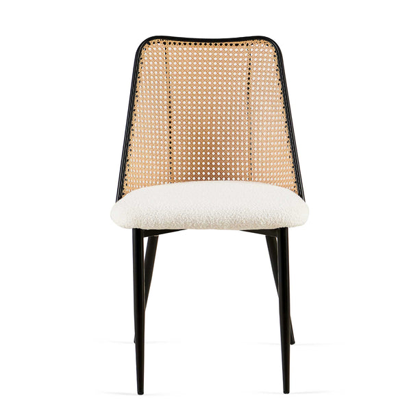 English Elm Off White Rattan Dining Chairs Set Of 4 - Stylish Boucle Design With Cane Back For Modern Spaces W1164P218673