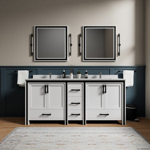 English Elm White Double Bath Vanity 80" W x 22" D with Cultured Marble Scratch‑Resistant Top, Faucet & Mirrors B2731S01144