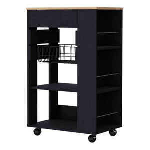 English Elm Shelton Multicolor Kitchen Cart with Two Open Shelves, Drawer 15.5"W, Rack & 4 Casters for Mobility B128S00143