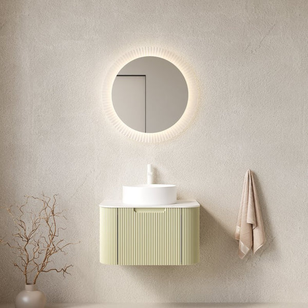 English Elm Dina Floating Bathroom Vanity with Sintered Stone Top and Crystal Glass Basin Light Green,White W2615S00559