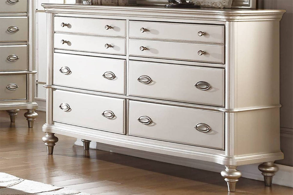English Elm Classic Six Drawer Dresser Satin Silver Finish Antique Inspired Bedroom Storage B011P494287