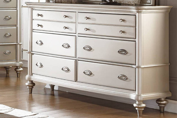 English Elm Classic Six Drawer Dresser Satin Silver Finish Antique Inspired Bedroom Storage B011P494287