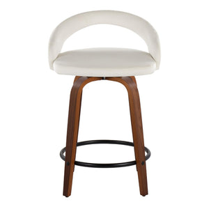 English Elm Fixed-height Swivel Counterstools Walnut Bentwood Velvet Seat Black Footrest Set B202S01760