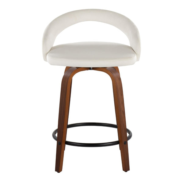 English Elm Fixed-height Swivel Counterstools Walnut Bentwood Velvet Seat Black Footrest Set B202S01760