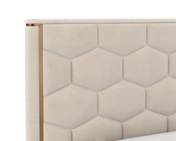 Sunpan Alisha Bed - Luxurious Upholstered Classic Design with Gold Accents for a Dreamy Bedroom Oasis Queen