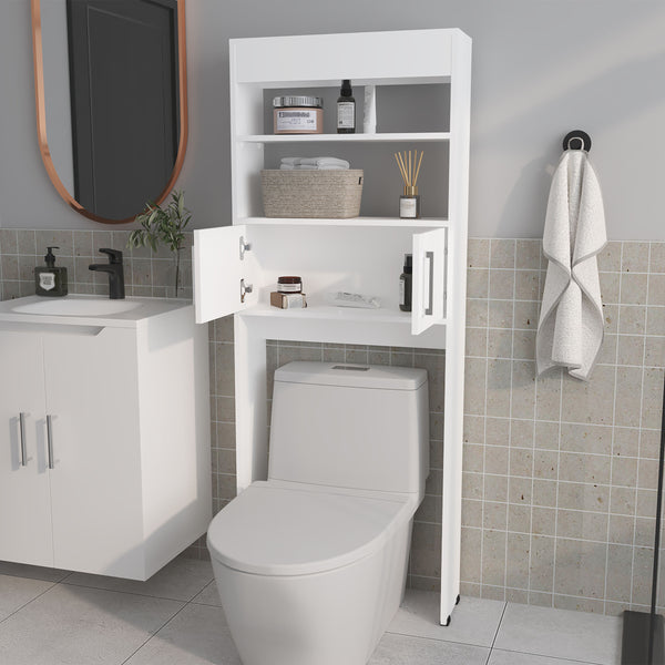 English Elm Bisbee Over-the-Toilet Bathroom Storage Cabinet with 2 Doors, 2 Open Shelves, White, Slim Design B128P287527