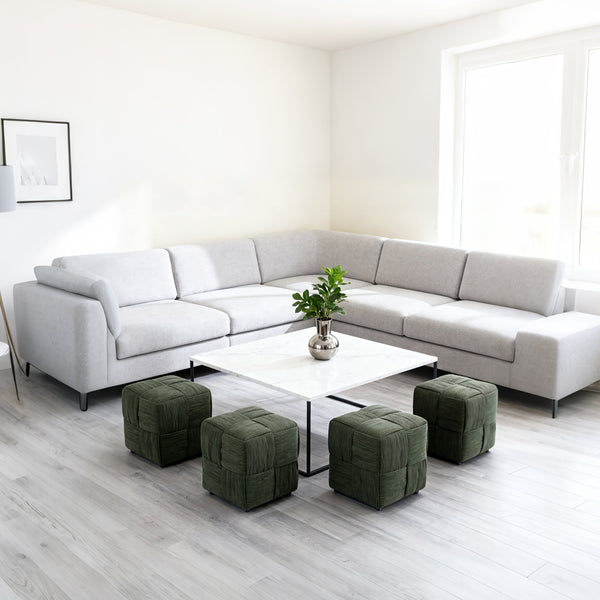 English Elm Ottoman Plush Corduroy Round Footrest Stool with High‑Resilience Foam, Sturdy MDF Frame, Versatile Use Green W3851P369741