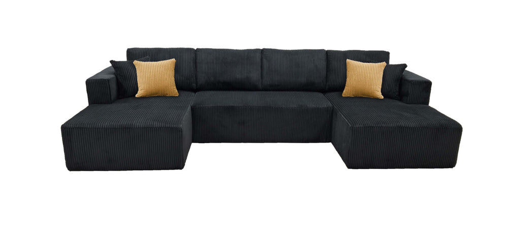 English Elm Full Corduroy Upholstered Double Chaise Sectional Lounge Ready No Tools Needed Black B2748S00059