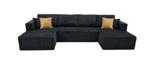 English Elm Full Corduroy Upholstered Double Chaise Sectional Lounge Ready No Tools Needed Black B2748S00059