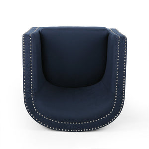 English Elm Christopher Knight Home® - SWIVEL Club Chair in Linen with Double Nailhead Trim, Cozy Tub Design, Iron Legs, No Assembly Required Blue 68404.00BLU
