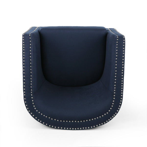 English Elm Christopher Knight Home® - SWIVEL Club Chair in Linen with Double Nailhead Trim, Cozy Tub Design, Iron Legs, No Assembly Required Blue 68404.00BLU