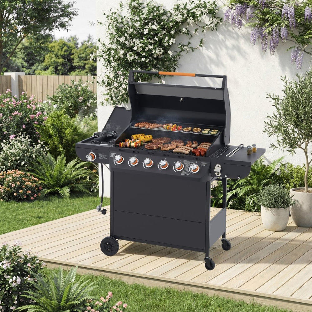 English Elm 6 Burner Propane Grill with Cast Iron Grates Side 72000 Btu Outdoor Patio W1820P341740