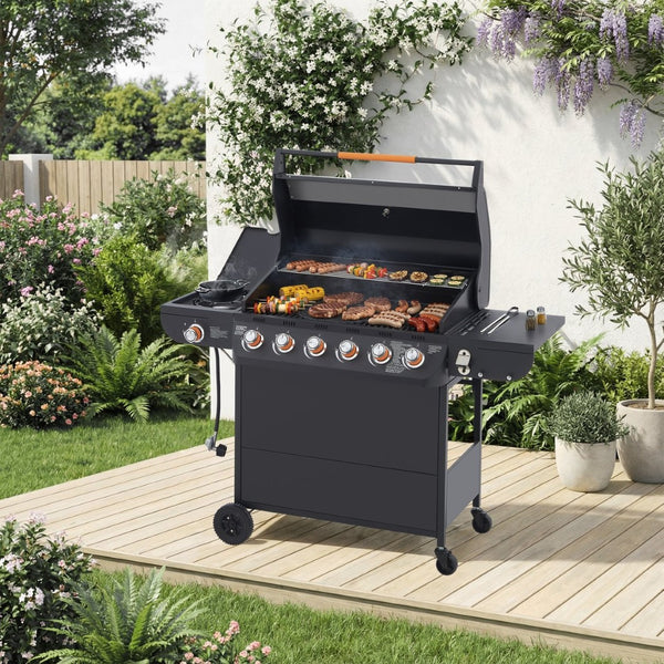English Elm 6 Burner Propane Grill with Cast Iron Grates Side 72000 Btu Outdoor Patio W1820P341740