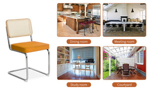 English Elm Dining Chairs Set of 4 Velvet Seat Woven Rattan Back Chrome Cantilever Frame Orange W2105S00005