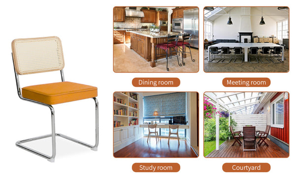 English Elm Dining Chairs Set of 4 Velvet Seat Woven Rattan Back Chrome Cantilever Frame Orange W2105S00005