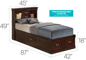 English Elm Louis Louis Phillipe Twin Storage Bed Cappuccino with Headboard Drawers Hidden Shelf & Slats Included - Traditional Carved Design B078S00321