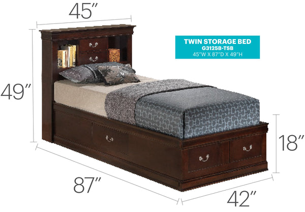 English Elm Louis Louis Phillipe Twin Storage Bed Cappuccino with Headboard Drawers Hidden Shelf & Slats Included - Traditional Carved Design B078S00321