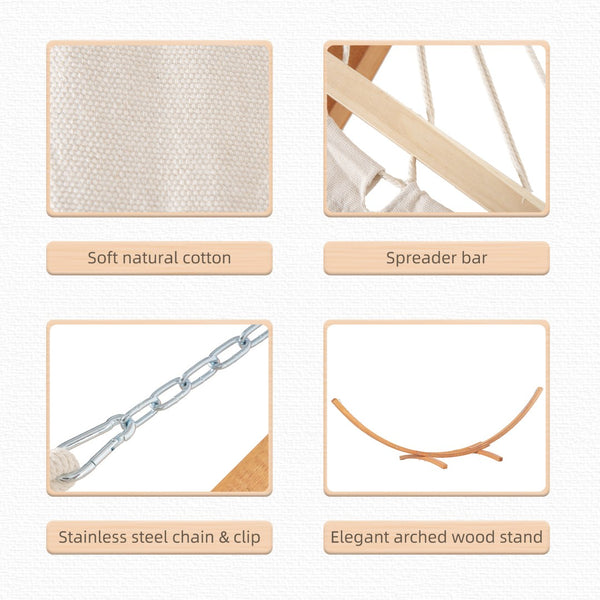 English Elm Outsunny Extra Large Cotton Hammock With Stand - Boho Style, No Trees Needed, Perfect For Relaxing Indoors & Outdoors W2225P174062-GIGA