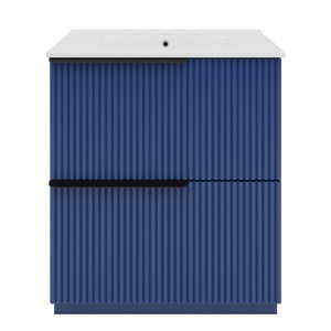 English Elm Christopher Knight Home® - 30" Freestanding Bathroom Vanity With Ceramic Sink, Soft-Close Drawers & Elegant Fluted Design In Blue N817P288915B