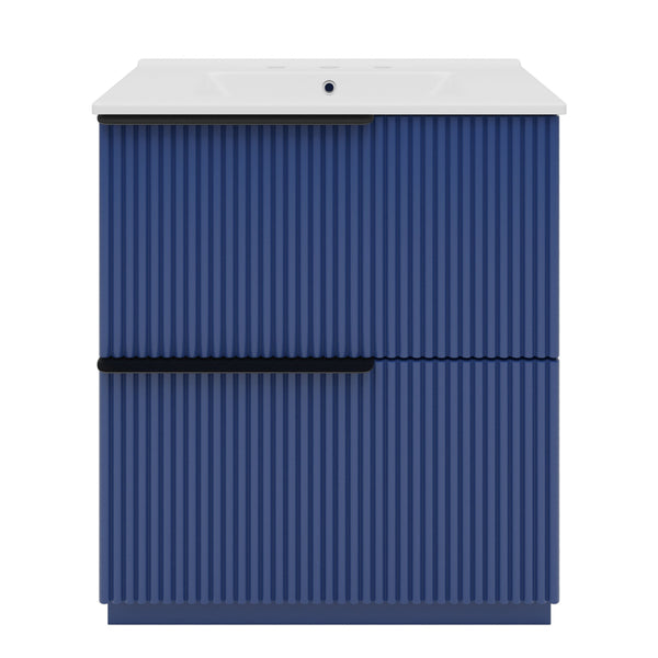 English Elm Christopher Knight Home® - 30" Freestanding Bathroom Vanity With Ceramic Sink, Soft-Close Drawers & Elegant Fluted Design In Blue N817P288915B