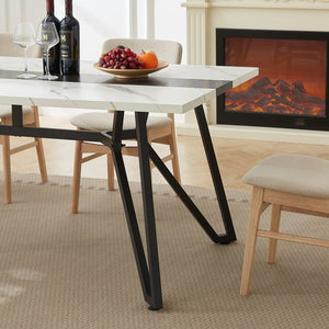 English Elm 70.9"Rectangular Modern Marble Grain Dining Table with Adjustable Steel Legs, Sturdy 330LB Load Capacity White+Black W1668P278055