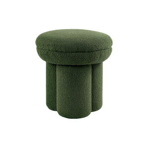 English Elm Round Plush Accent Stool with Teddy Shearling Upholstery, Cozy Contemporary Ottoman Bench Appeal Green 18 L x 18 W x 20 H B2741P388379