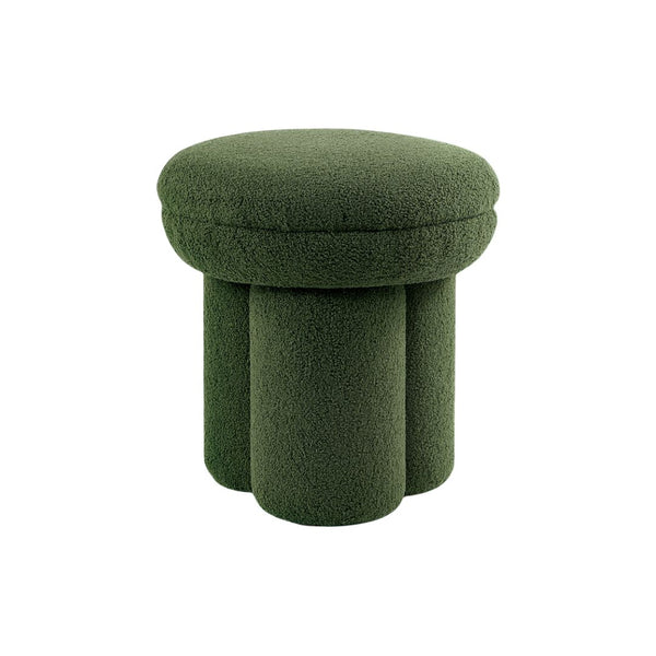 English Elm Round Plush Accent Stool with Teddy Shearling Upholstery, Cozy Contemporary Ottoman Bench Appeal Green 18 L x 18 W x 20 H B2741P388379
