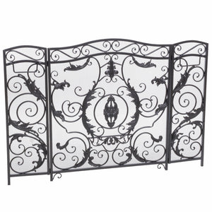 English Elm Waterbury Wrought Iron Fireplace Screen with Ornate Scrollwork and Camelback Silhouette 55341.00SIL