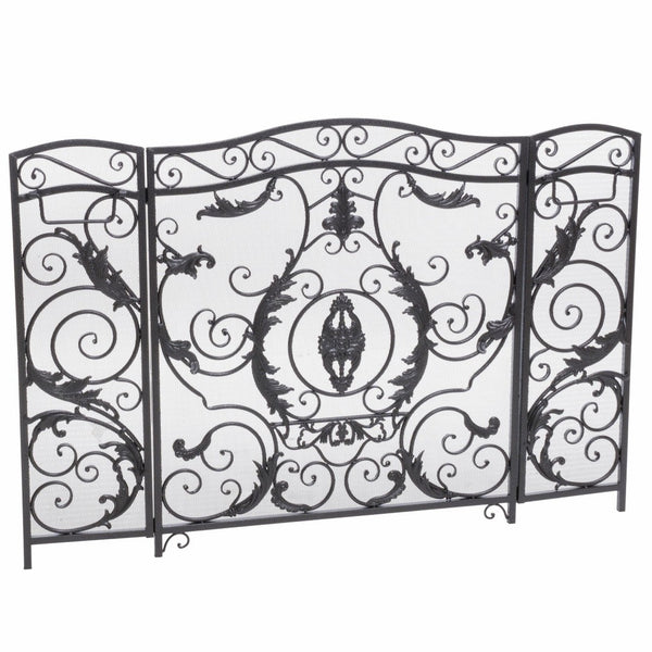 English Elm Waterbury Wrought Iron Fireplace Screen with Ornate Scrollwork and Camelback Silhouette 55341.00SIL