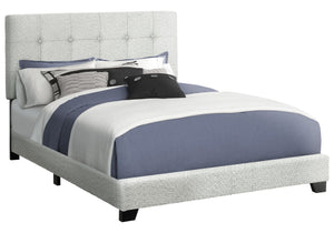 English Elm Bed, Queen Upholstered Light Grey Bouclé Frame with Button-Tufted Headboard, Solid Wood Slats, Low-Profile Rustic Chic B2710P287049