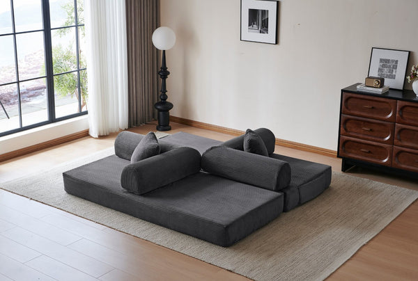 English Elm 78.8" Corduroy Modular Floor Sofa Convertible Sleeper Futon with Pillow Back Support Gray W5617P456004