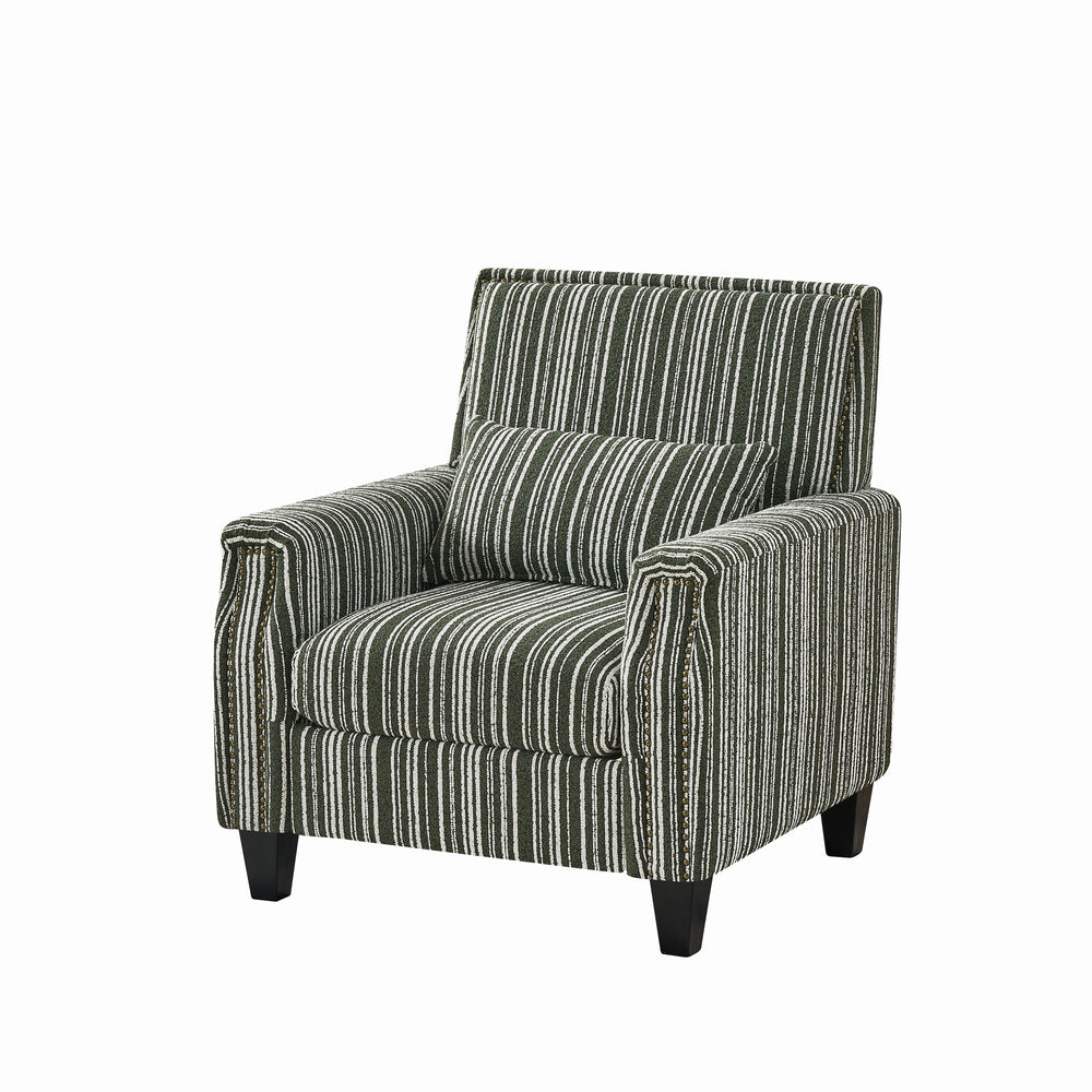 English Elm Modern Striped Upholstered Accent Chair with Arms, Nailhead Trim, Solid Wood Frame and Plush Foam Seating Green W3373P363922