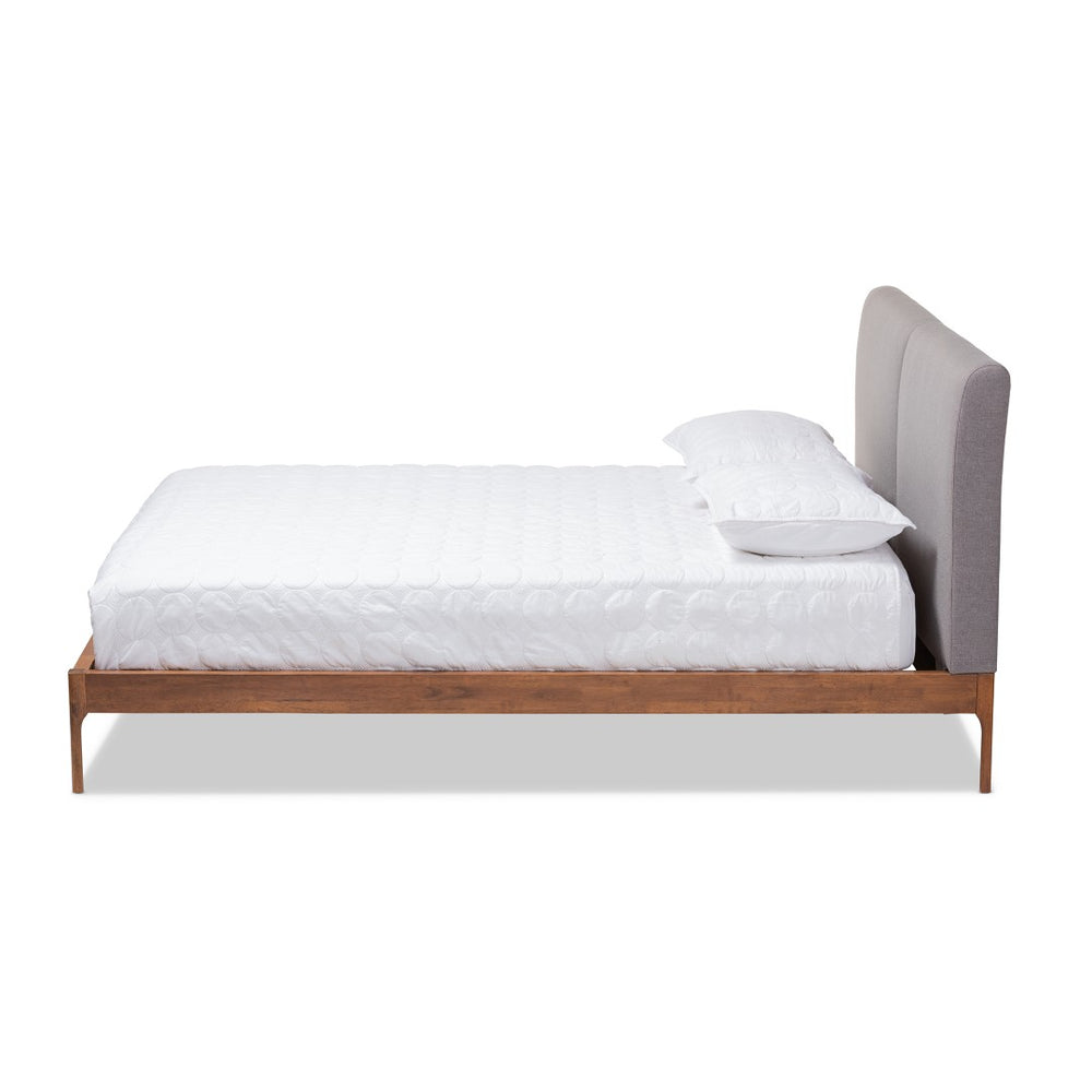 Baxton Studio Baxton Aveneil Mid-Century Modern King Platform Bed with Upholstered Headboard and Walnut Finish Gray BBT6723-Grey-King