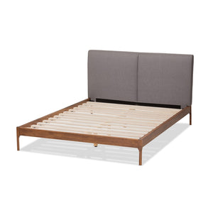 Baxton Studio Baxton Aveneil Mid-Century Modern King Platform Bed with Upholstered Headboard and Walnut Finish Gray BBT6723-Grey-King