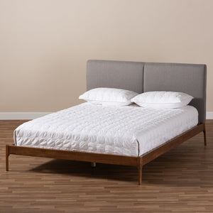 Baxton Studio Baxton Aveneil Mid-Century Modern King Platform Bed with Upholstered Headboard and Walnut Finish Gray BBT6723-Grey-King