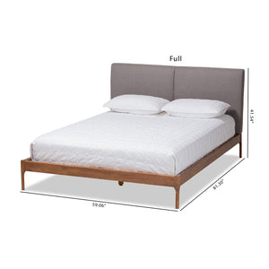 Baxton Studio Baxton Aveneil Mid-Century Modern King Platform Bed with Upholstered Headboard and Walnut Finish Gray BBT6723-Grey-King