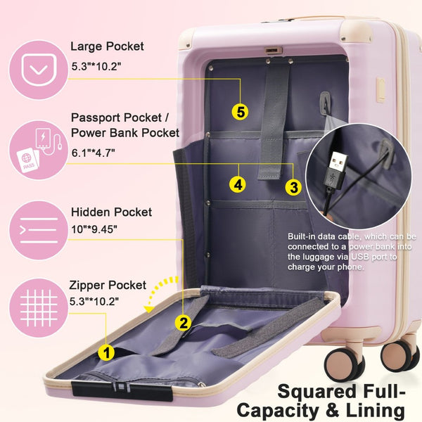English Elm Luggage 5 Piece Abs Hardshell Travel Set with Usb Port Spinner Wheels and Tsa Lock Pink N732P265290U