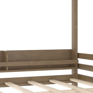 English Elm Full Pine Bunk Bed with Integrated Bookshelves Guardrails and Detachable Frame Brown W5316S00012