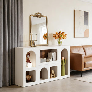English Elm Chic White Mdf Console Table with Six Open Compartments for Entryway or Living Room T3971P449283