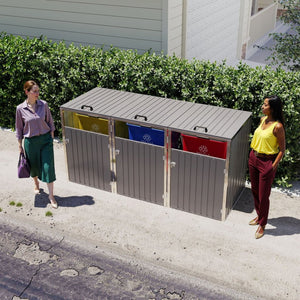 English Elm Garbage Bin Shed Galvanized Steel Enclosure Fits Three Cans with Lockable Waterproof Lid Light Gray W1598P357717