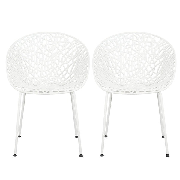 English Elm Christopher Knight Home® - Neiman Outdoor Dining Chair Set of 2 with Weather-Resistant Iron Frame and Perforated Diamond Design White N775P256374W