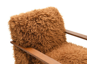 English Elm Camel Plush Faux Fur Accent Chair with Retro Curved Wood Arms, Tight Seat & Back, 28.3"W x 35.4"D B2741P401382