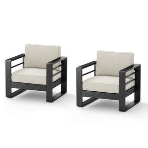 English Elm Christopher Knight Home® - Maya Bay Outdoor Aluminum Club Chair Set Of 2 - Stylish Black Frame & Beige Cushions For Patios N775P243371B-S2