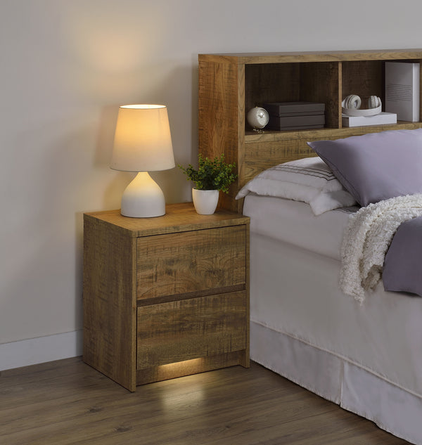 English Elm 1pc Modern Nightstand with Wood-Grain Finish, Two Spacious Drawers, Dual USB-A/C Charging & LED Motion Light Mango color,Oak 27.5 L x 21.75 W x 7.25 H B011P337720